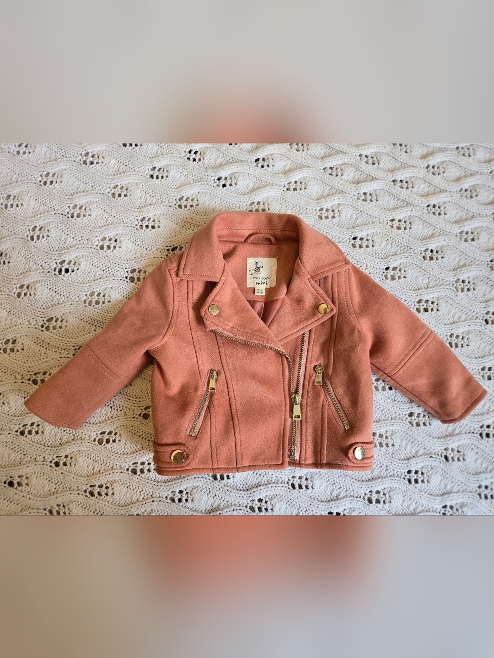 River Island Mini Girls' Pink Suede-Look Moto Jacket